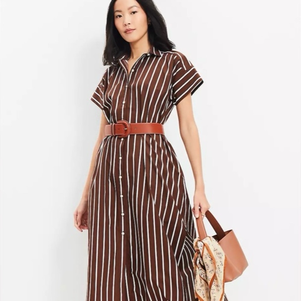 LOFT Brown Black Buttoned Maxi Shirt Dress